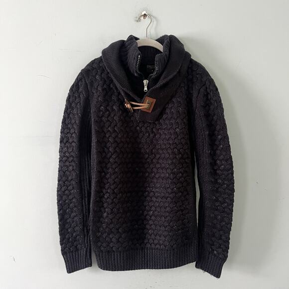 Bespoke Other - Bespoke Moda Gold Quarter Zip Cable Knit Navy Blue Mens Pullover Sweater